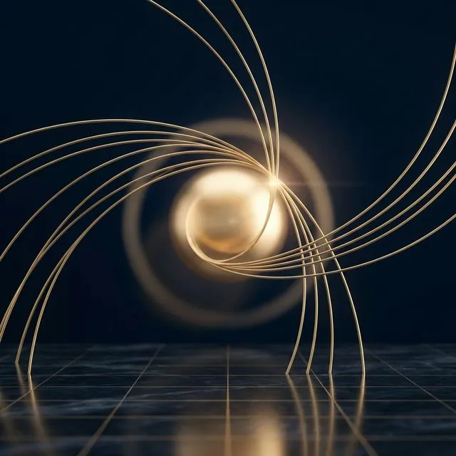 Abstract dark navy and gold 3D render representing strategic alignment, intersection, and trust